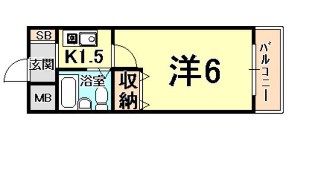 川西高田マンション(1K/2階)の間取り写真