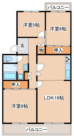 中落合第一四五三号棟(3LDK/5階)の間取り写真