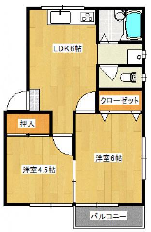 メゾン道芝II(2DK/1階)の間取り写真