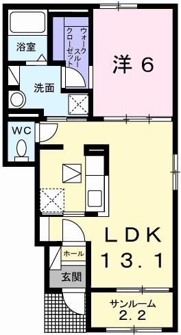 Rグレイ砥堀(1LDK/1階)の間取り写真
