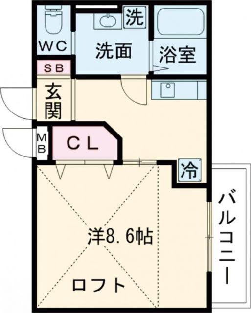 レジデンスナンワ香里園B棟(1K/1階)の間取り写真