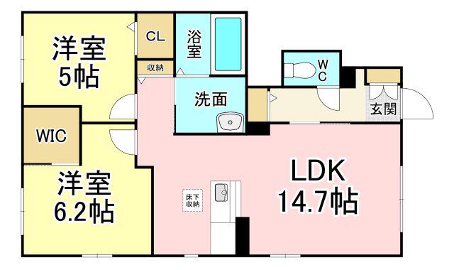 シャンティ  C棟(2LDK/1階)の間取り写真