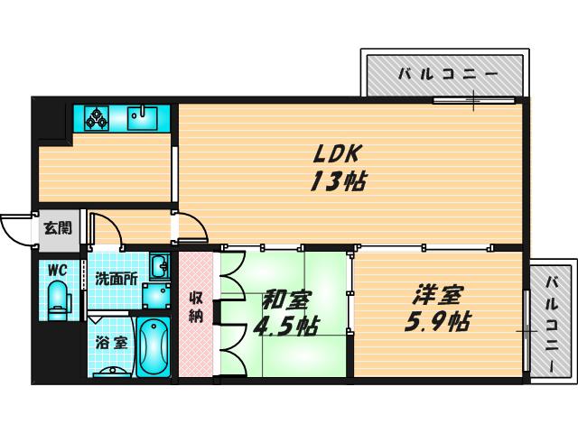 リーセスハイム(2LDK/5階)の間取り写真