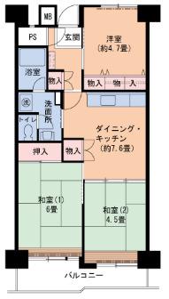 UR武庫川 8号棟(3DK/4階)の間取り写真