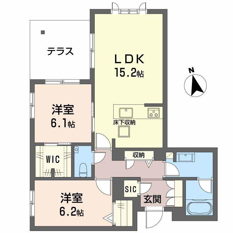 CELFENA 宝塚・川面 HAUTDEGAMME(2LDK/1階)の間取り写真