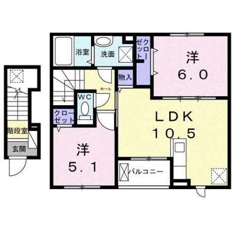 クレスト コート(2LDK/2階)の間取り写真