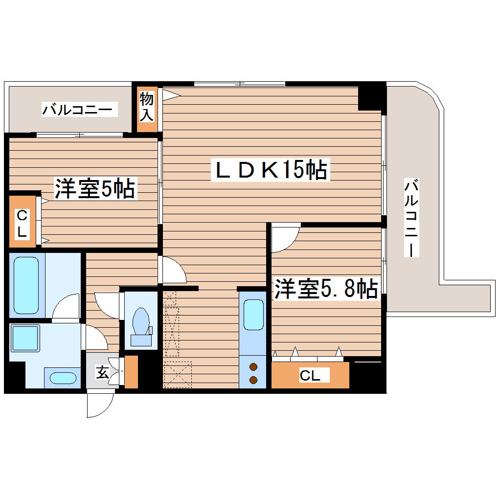 フェリース(2LDK/5階)の間取り写真