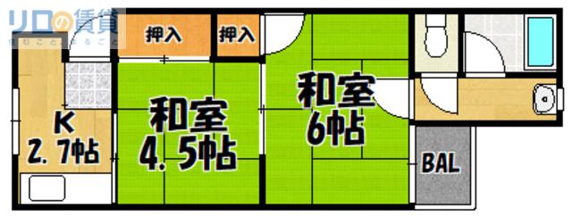 親交テラス相川(2K/2階)の間取り写真
