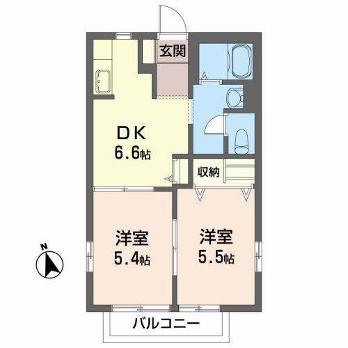 フラッツ渡辺(2DK/1階)の間取り写真