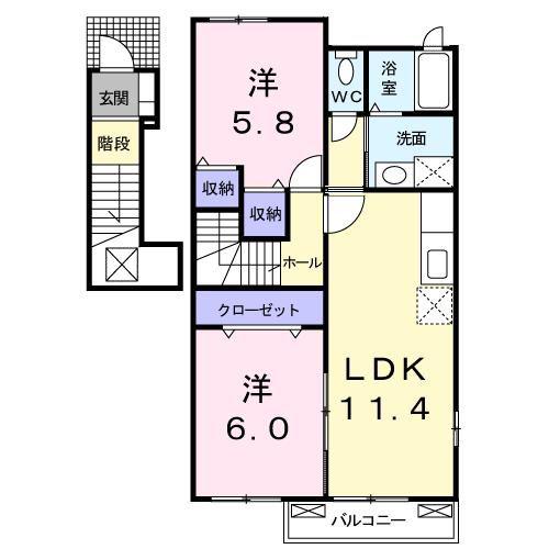 セイバリー・パレスI(2LDK/2階)の間取り写真