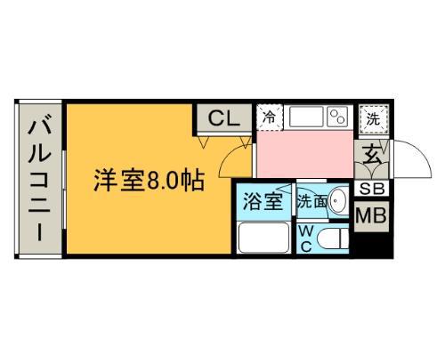 アンピール唐人町(1K/3階)の間取り写真