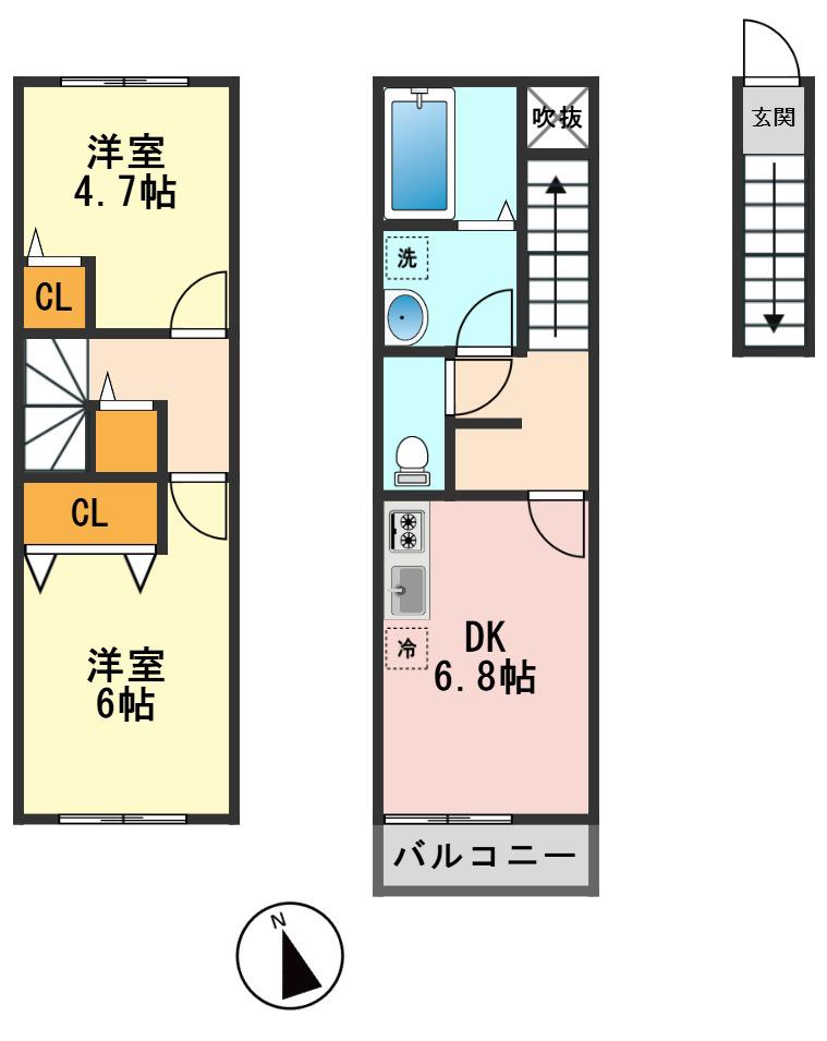 ウラノス小松川(2DK/2階)の間取り写真