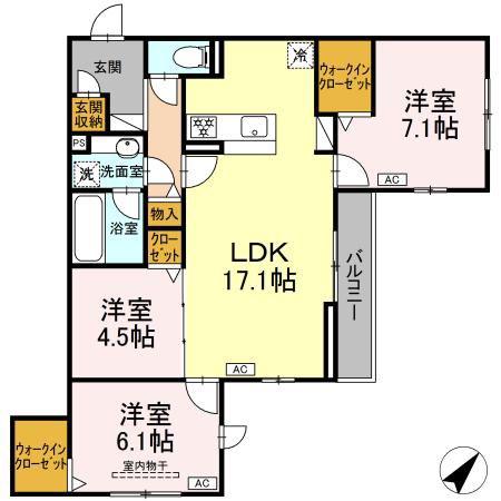 プリムラコウチ(3LDK/2階)の間取り写真