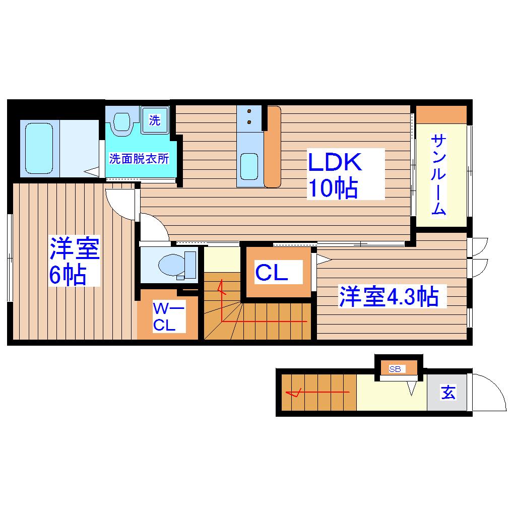 テレグリシーナI(2LDK/2階)の間取り写真