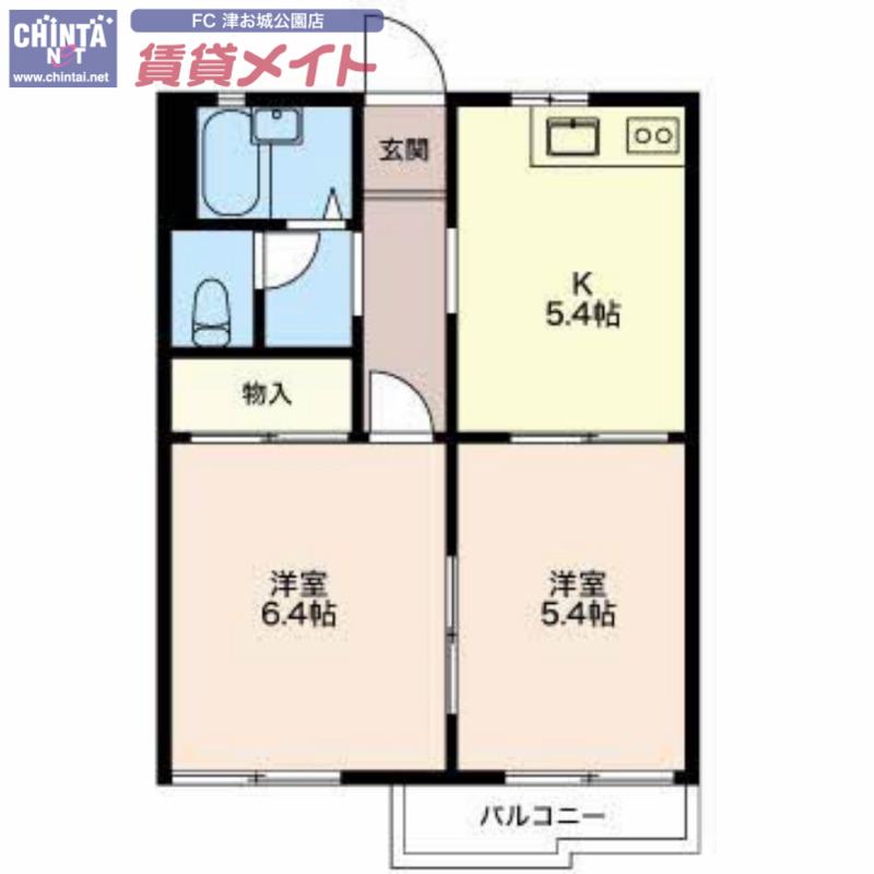 ファインフラッツI(2K/2階)の間取り写真