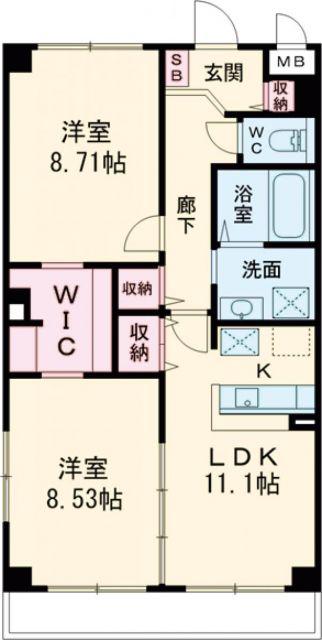 アムール二の宮(2LDK/1階)の間取り写真