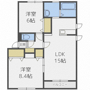 グランデスII(2LDK/2階)の間取り写真