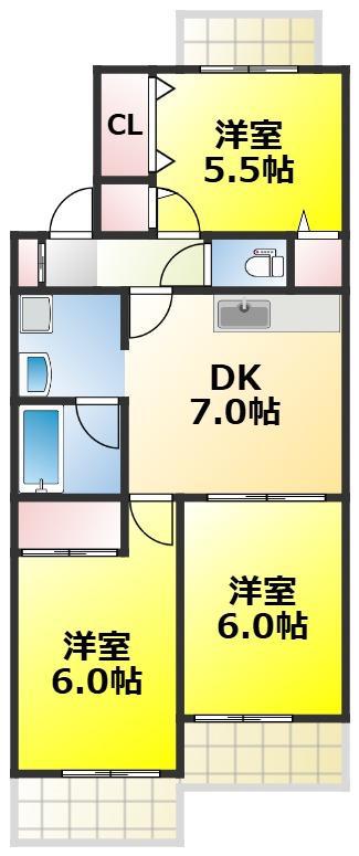 サンキャッスル2(3DK/2階)の間取り写真