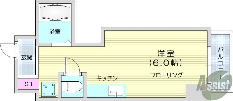アソルティ東二番丁レジデンス(ワンルーム/3階)の間取り写真