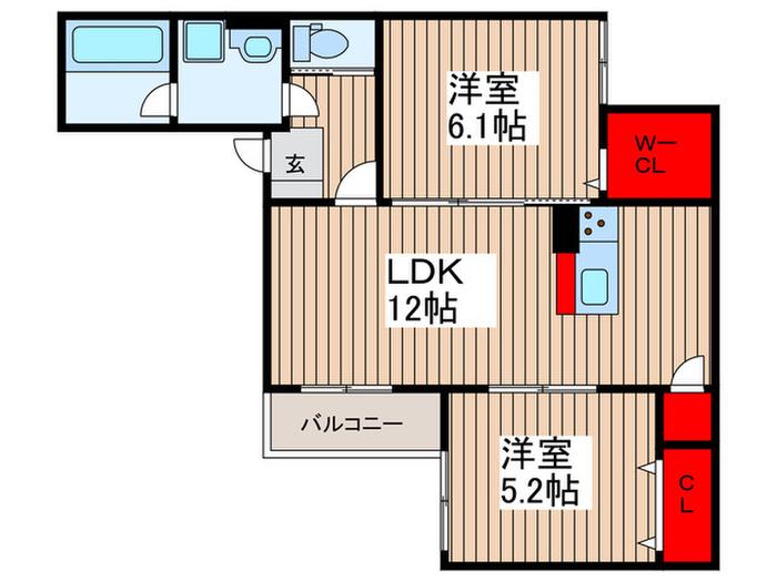 エミシア川口領家(2LDK/3階)の間取り写真