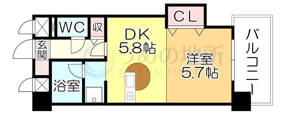 FLEX21久留米一番街(1DK/8階)の間取り写真