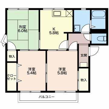 グリーンロード大堀(3K/2階)の間取り写真