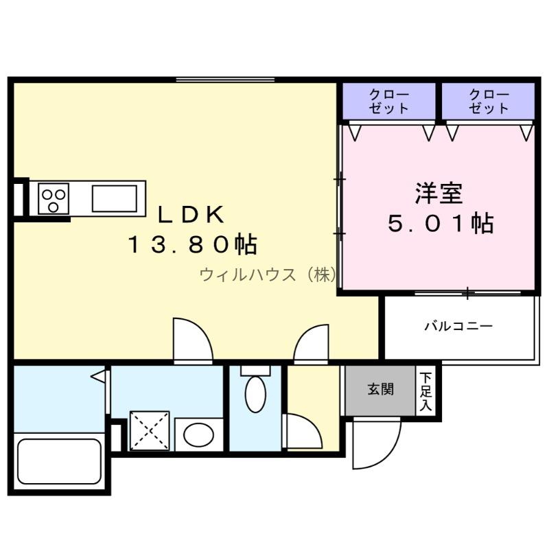 ヴィレ堺湊(1LDK/1階)の間取り写真