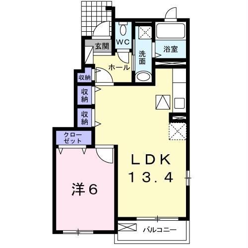 ラクス ビリーブ(1LDK/1階)の間取り写真