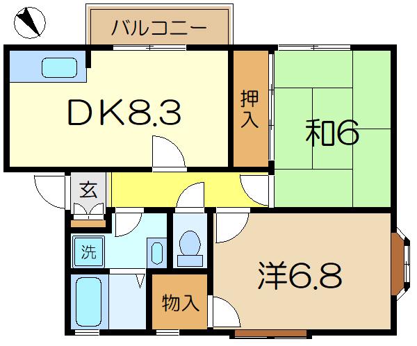 ノーブルタウン高美A(2DK/2階)の間取り写真
