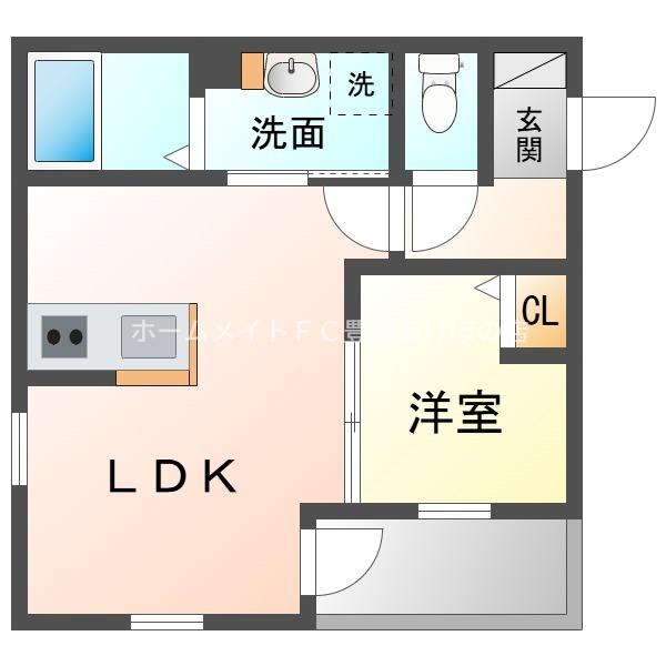 ジュエル豊橋(1LDK/2階)の間取り写真