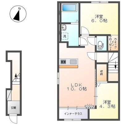 田代新町アパート(2LDK/2階)の間取り写真