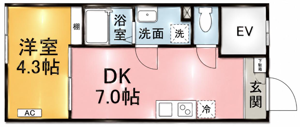 グランコート押上(1DK/4階)の間取り写真