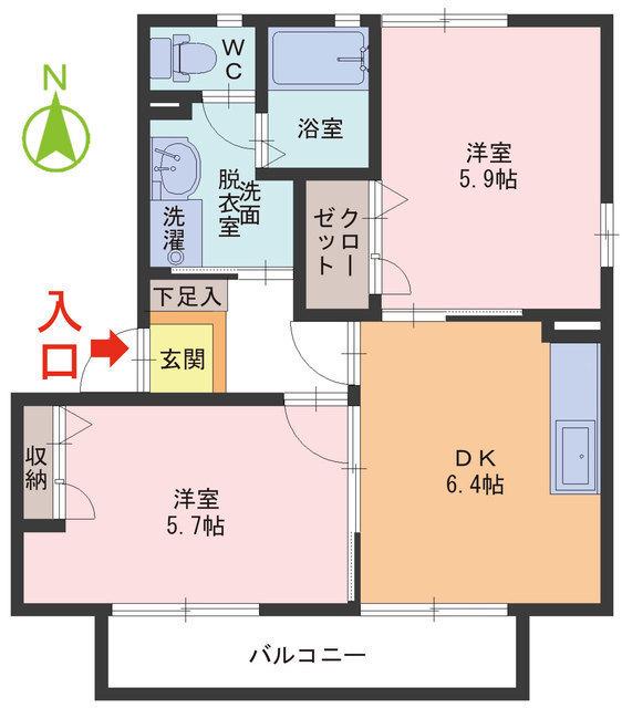 PLAT RIZIERE A棟(2DK/2階)の間取り写真