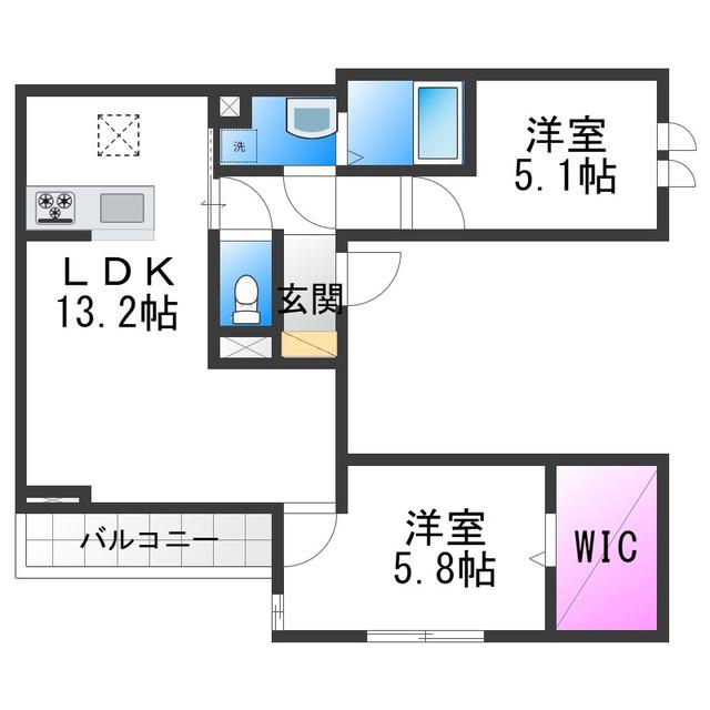 PASSARO GRANDE北田辺(2LDK/1階)の間取り写真