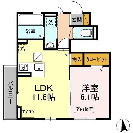 DROOMゆりの木台(1LDK/1階)の間取り写真