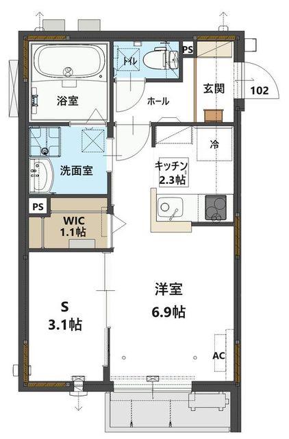 メゾン大栄(1SK/1階)の間取り写真