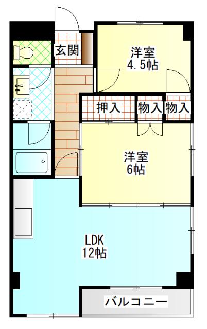アークヒルズ佐須栄町A(2LDK/2階)の間取り写真