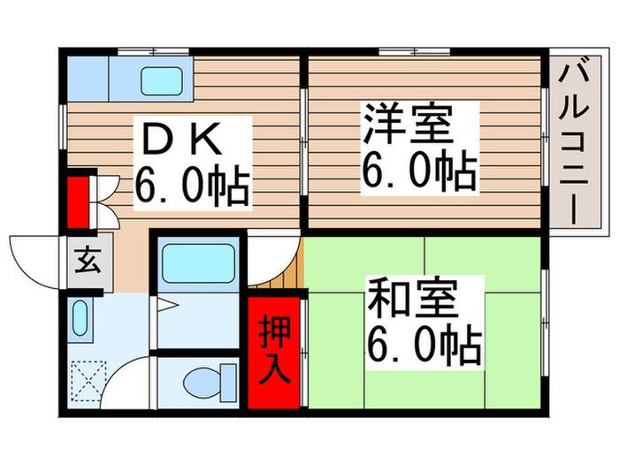 セントヒルズ北初富(2DK/2階)の間取り写真