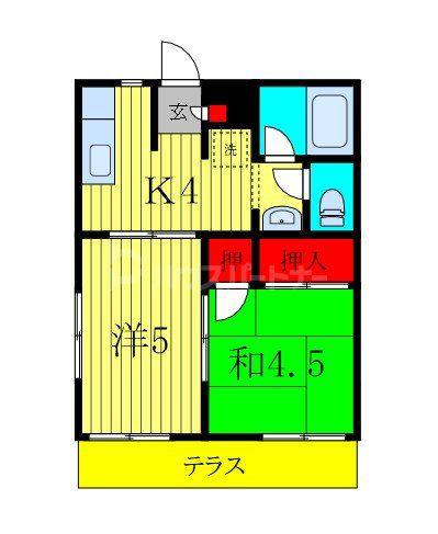 つくばエクスプレス 柏の葉キャンパス駅 徒歩24分 2階建 築36年(2K/1階)の間取り写真