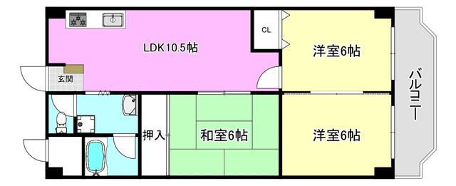 ローレルハイツ茨木総持寺2号棟(3LDK/9階)の間取り写真
