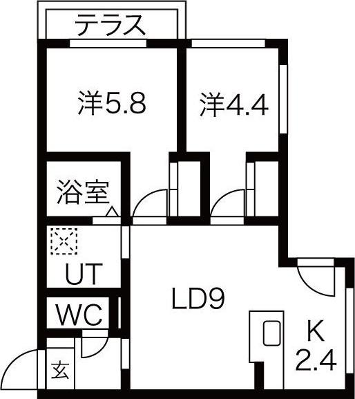 ブランシャール学園前(2LDK/1階)の間取り写真
