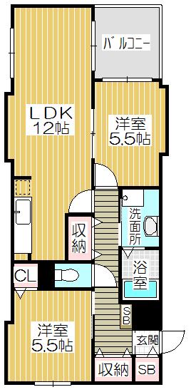 セレネ藤井寺(2LDK/1階)の間取り写真