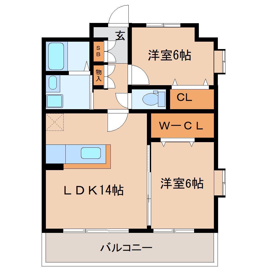 リビエールノガミII(2LDK/3階)の間取り写真