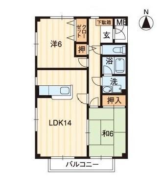 アグレストS(2LDK/2階)の間取り写真