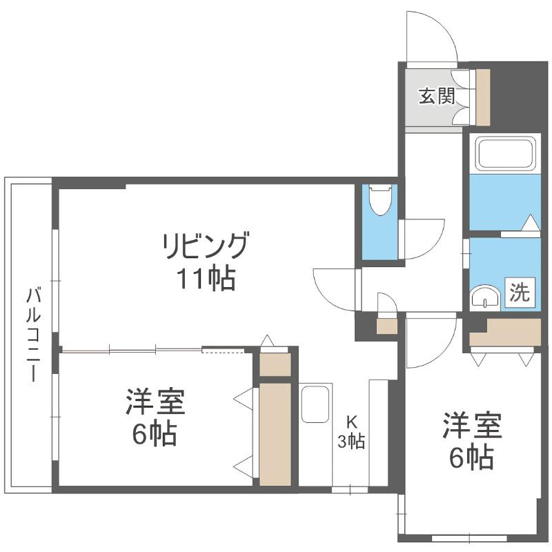 ラディア山鼻(2LDK/3階)の間取り写真