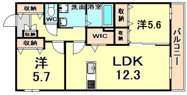 リゼ西宮仁川(2LDK/3階)の間取り写真