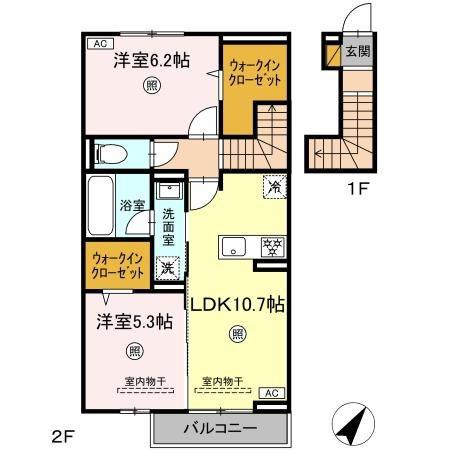ヒルズ平泉 D(2LDK/2階)の間取り写真