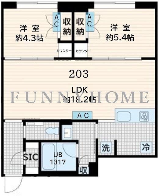 FULLEA恵比寿(2LDK/1階)の間取り写真