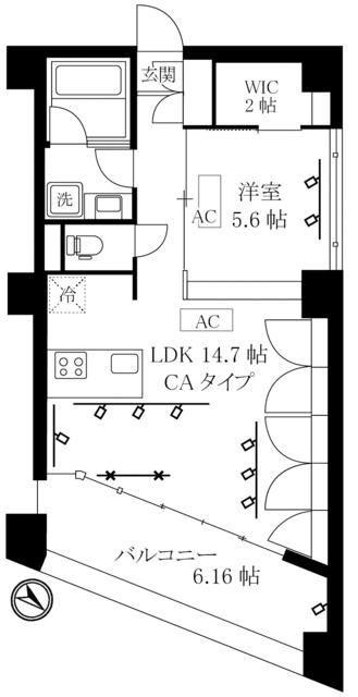 パークアクシス日本橋浜町(1LDK/3階)の間取り写真