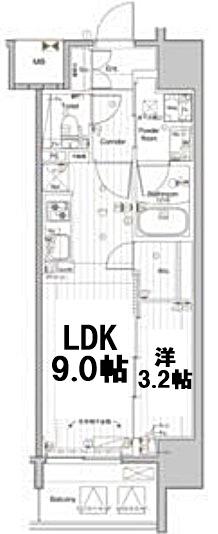 メイクスアート名駅ウエスト(1LDK/9階)の間取り写真
